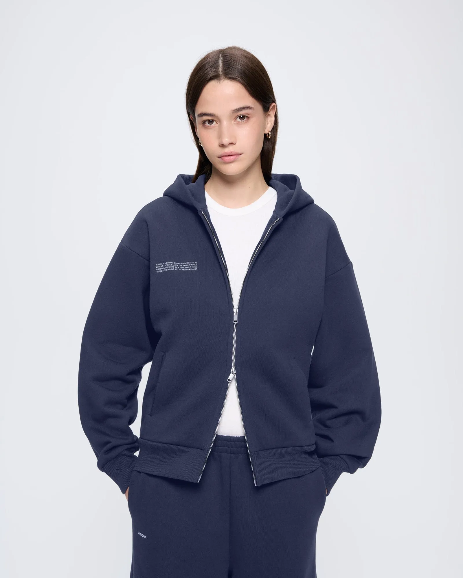 Womens 365 Heavyweight Two-Way Zip-Through Hoodie—Navy sold by Pangaia
