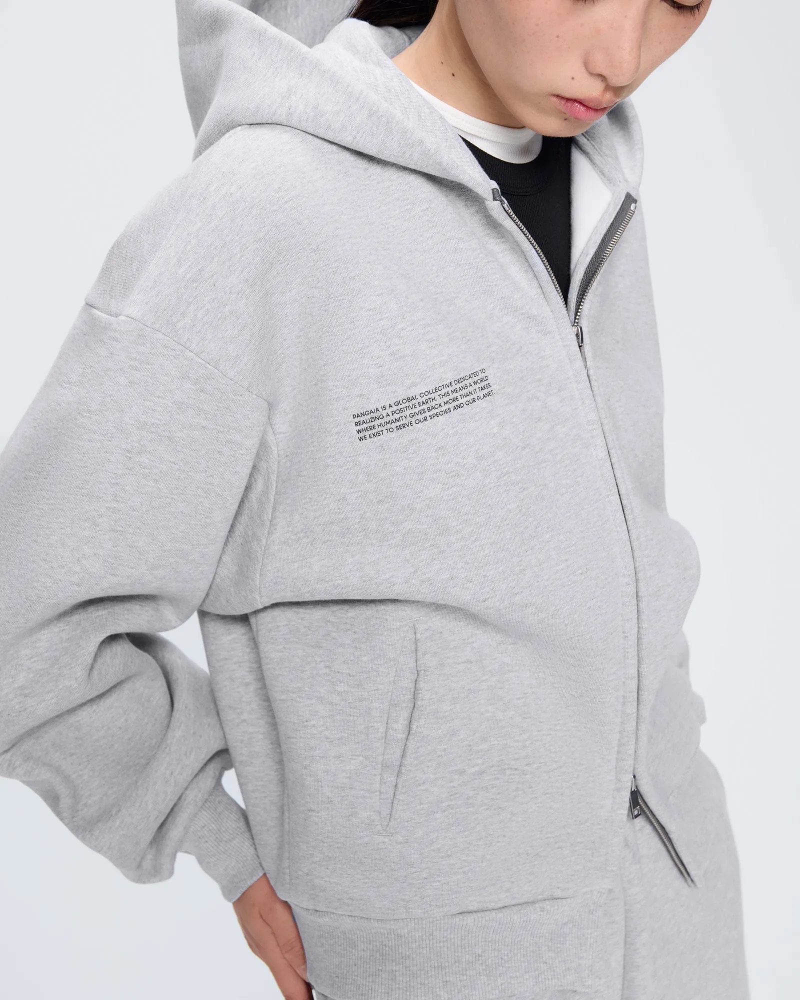 Womens 365 Heavyweight Two-Way Zip-Through Hoodie—Grey Marl sold by Pangaia product image thumbnail 4