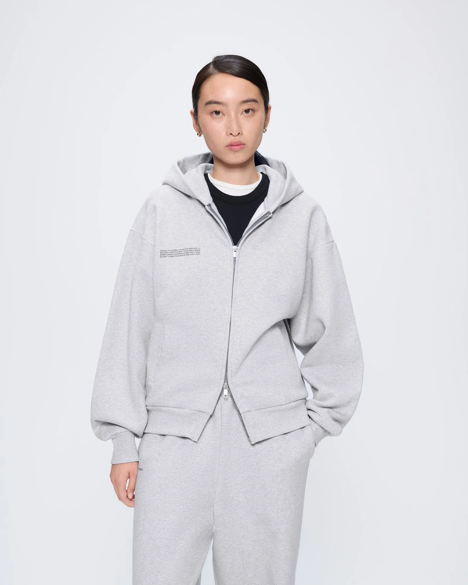 Womens 365 Heavyweight Two-Way Zip-Through Hoodie—Grey Marl sold by Pangaia