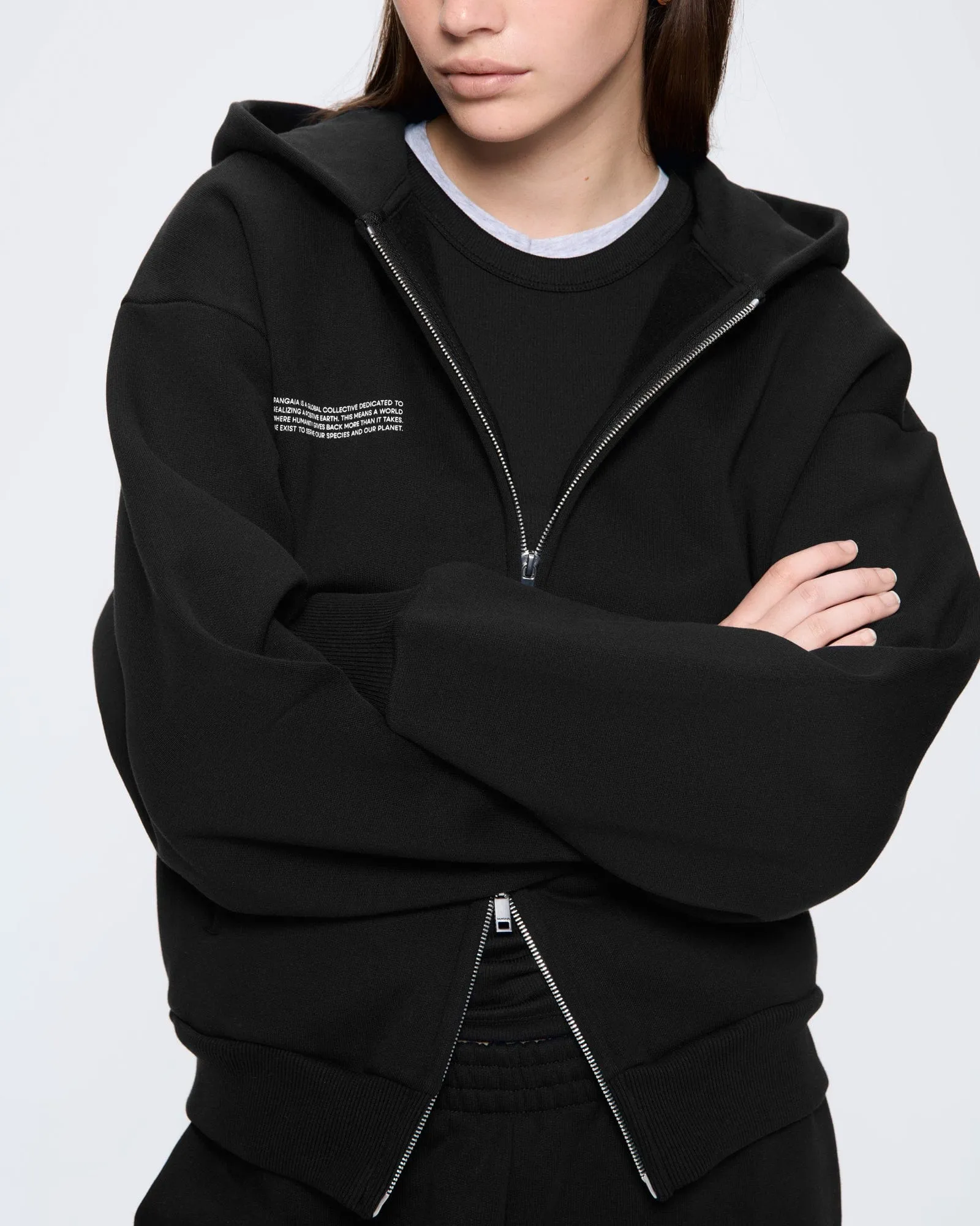 Womens 365 Heavyweight Two-Way Zip-Through Hoodie—Black sold by Pangaia product image thumbnail 4