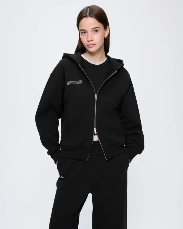 Womens 365 Heavyweight Two-Way Zip-Through Hoodie—Black sold by Pangaia