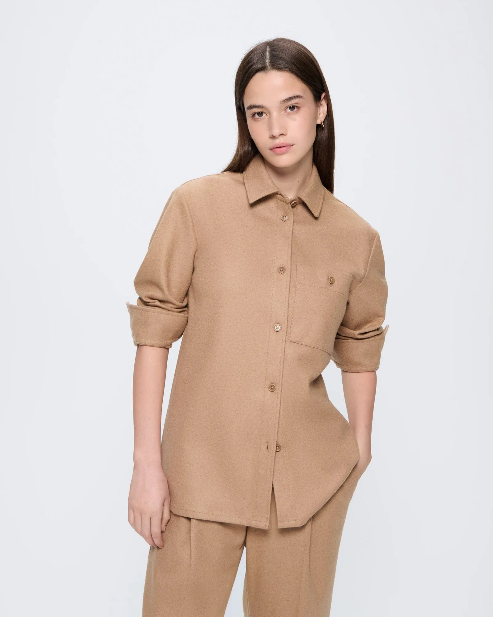 Womens Recycled Wool Long-Sleeve Shirt—Desert Camel sold by Pangaia
