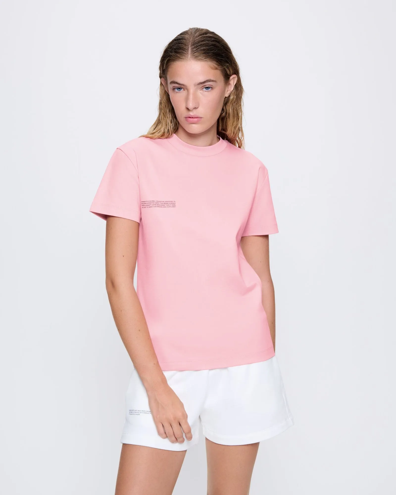 Womens Interlock Text Block T-Shirt—Sakura Pink sold by Pangaia