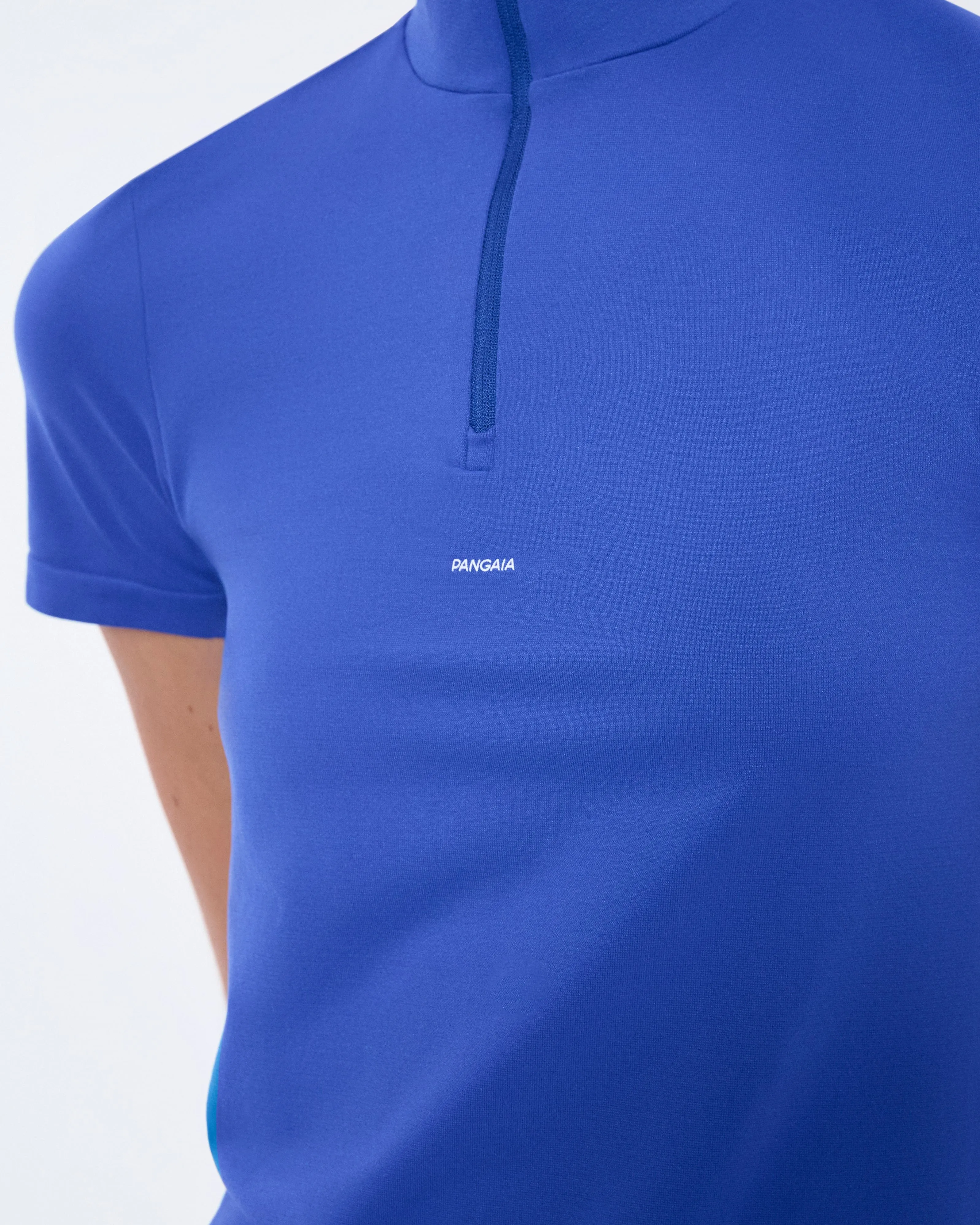 Womens 99% Bio-Based Zipped Short Sleeve Top—Gaia Blue sold by Pangaia product image thumbnail 5