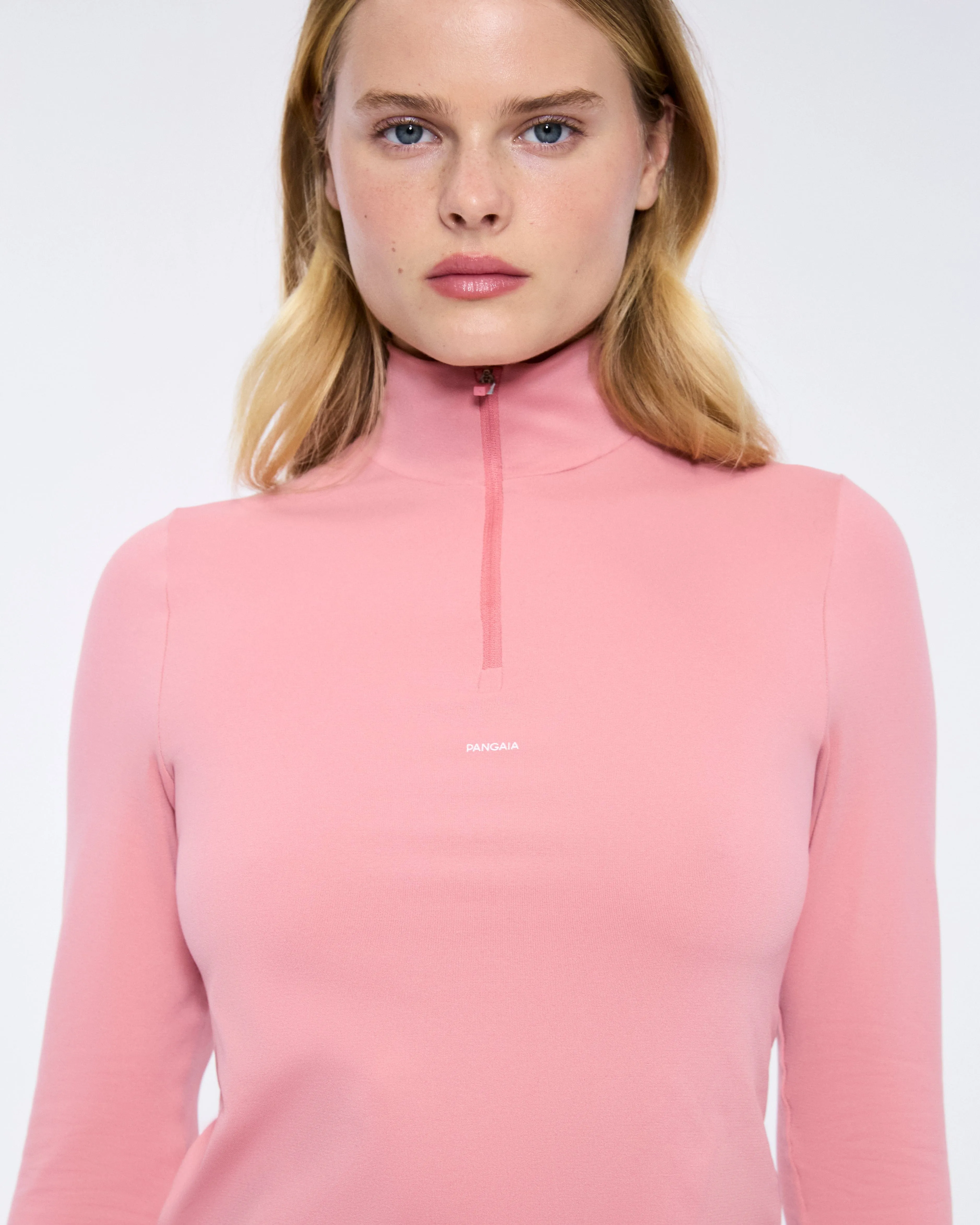 Womens 99% Bio-Based Zipped Long Sleeve Top—Dewy Rose sold by Pangaia product image thumbnail 3