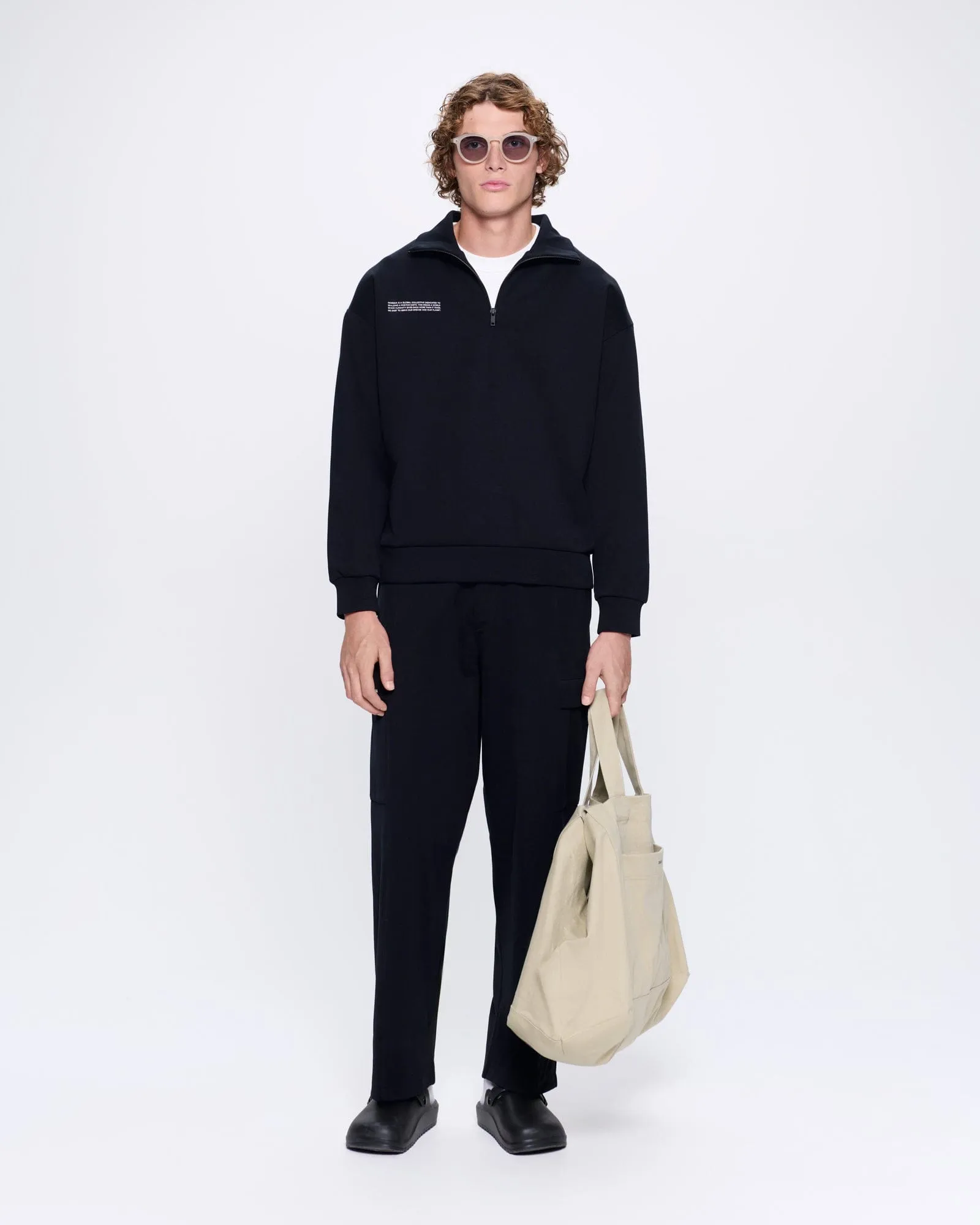 Mens DNA Double Jersey Half Zip Sweatshirt—black sold by Pangaia