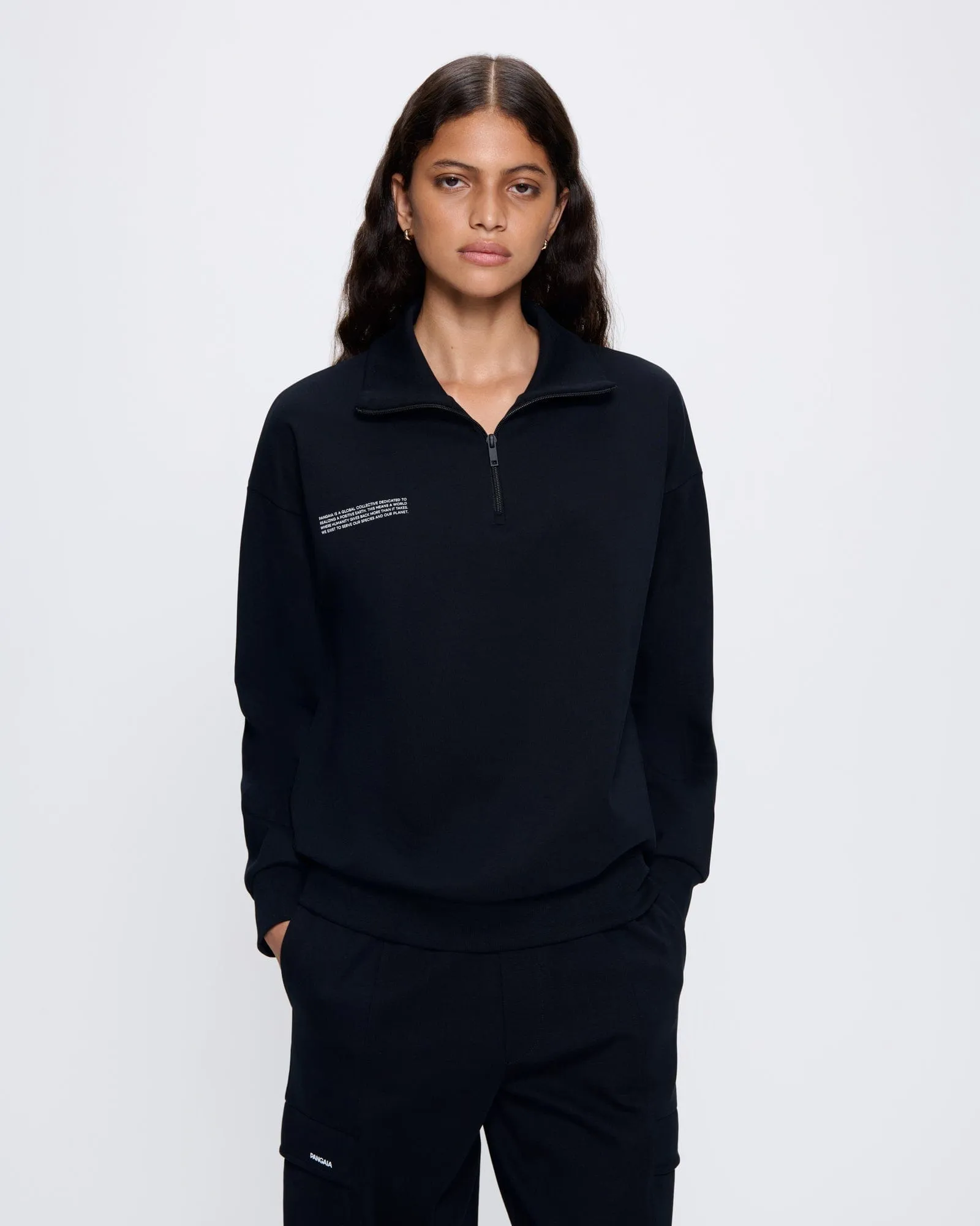 Womens DNA Double Jersey Half Zip Sweatshirt—black sold by Pangaia