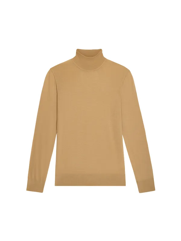 Women’s Regenerative Merino Wool Turtleneck Sweater—camel sold by Pangaia