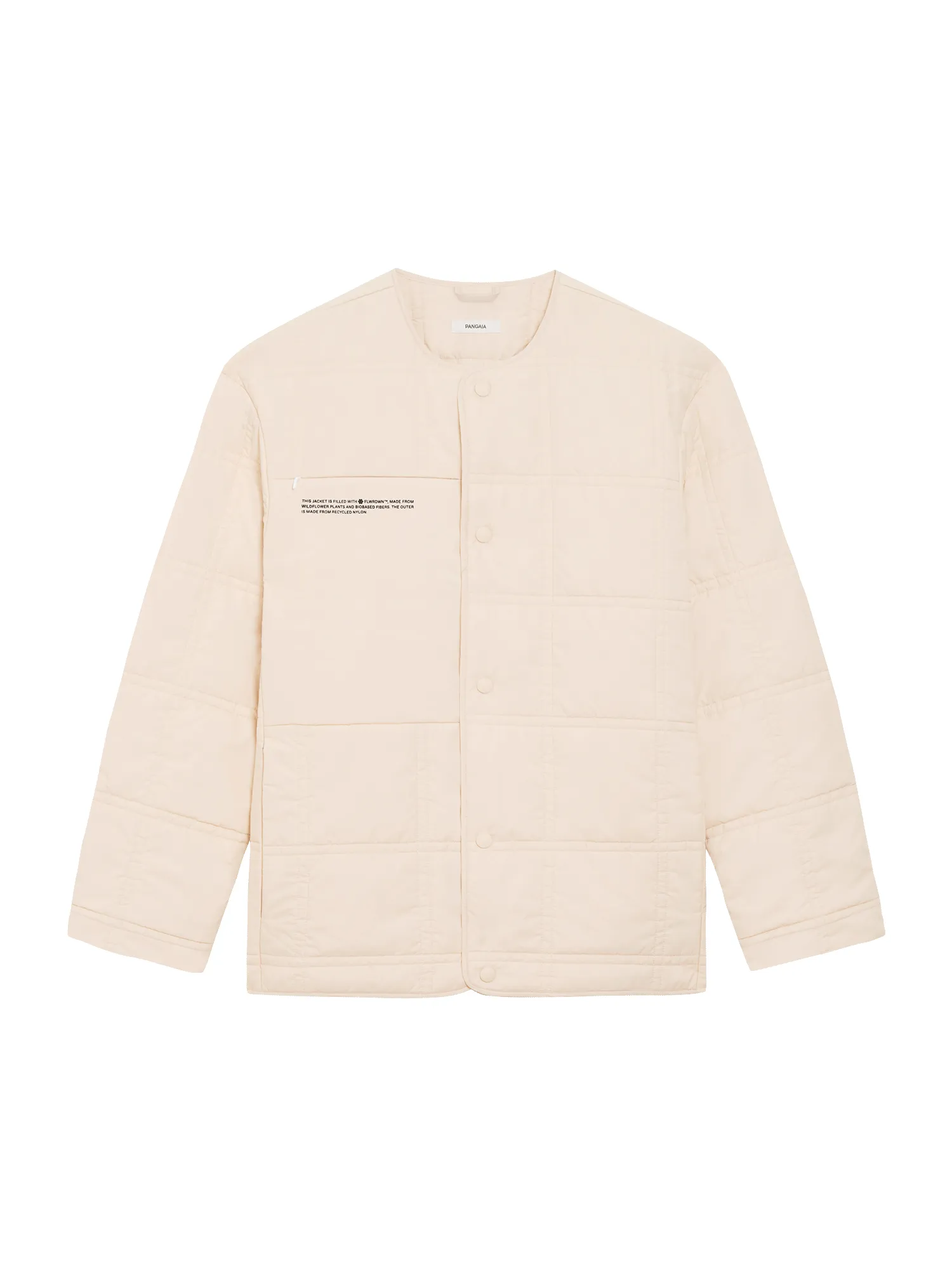 Womens Flower-Warmth Quilted Collarless Jacket—sand sold by Pangaia