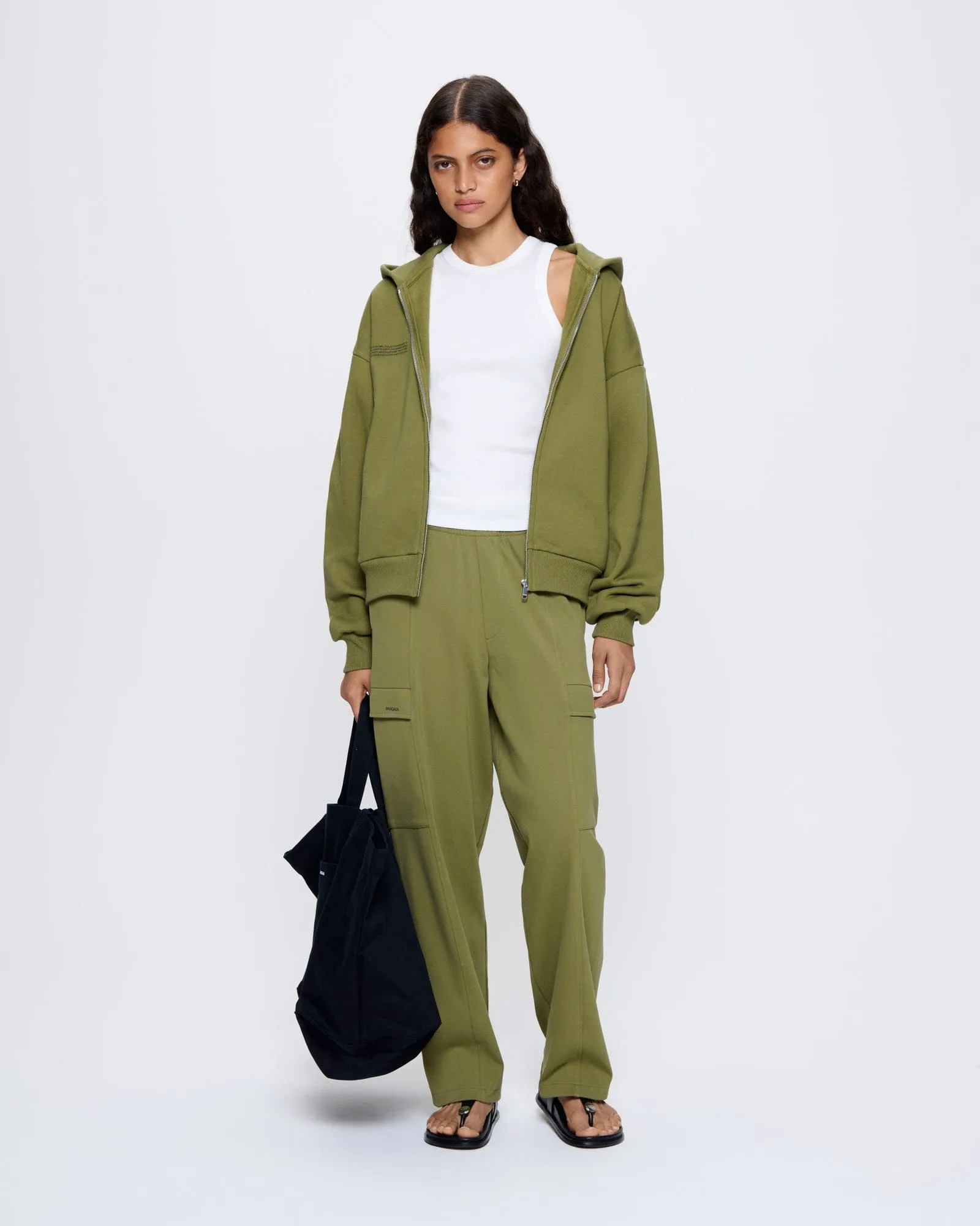 Womens DNA Double Jersey Cargo Trousers—highland green sold by Pangaia