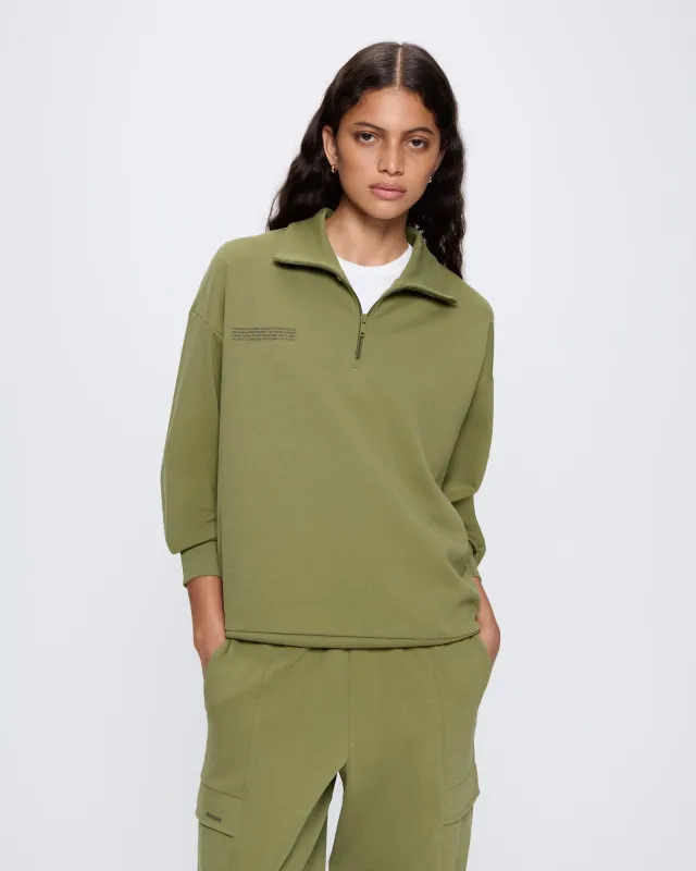 Womens DNA Double Jersey Half Zip Sweatshirt—highland green sold by Pangaia