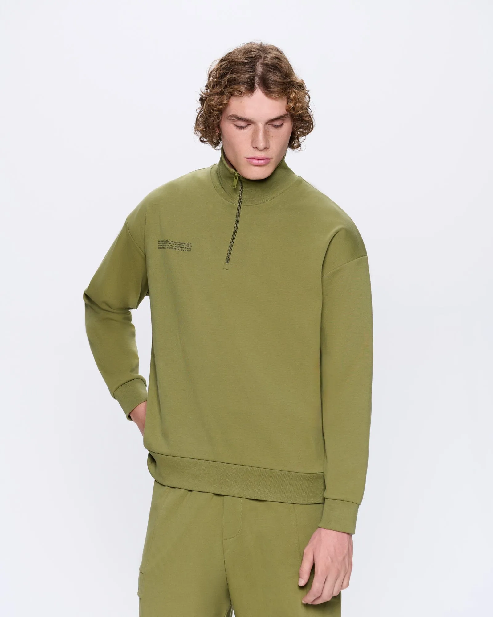 Mens DNA Double Jersey Half Zip Sweatshirt—highland green sold by Pangaia product image thumbnail 3