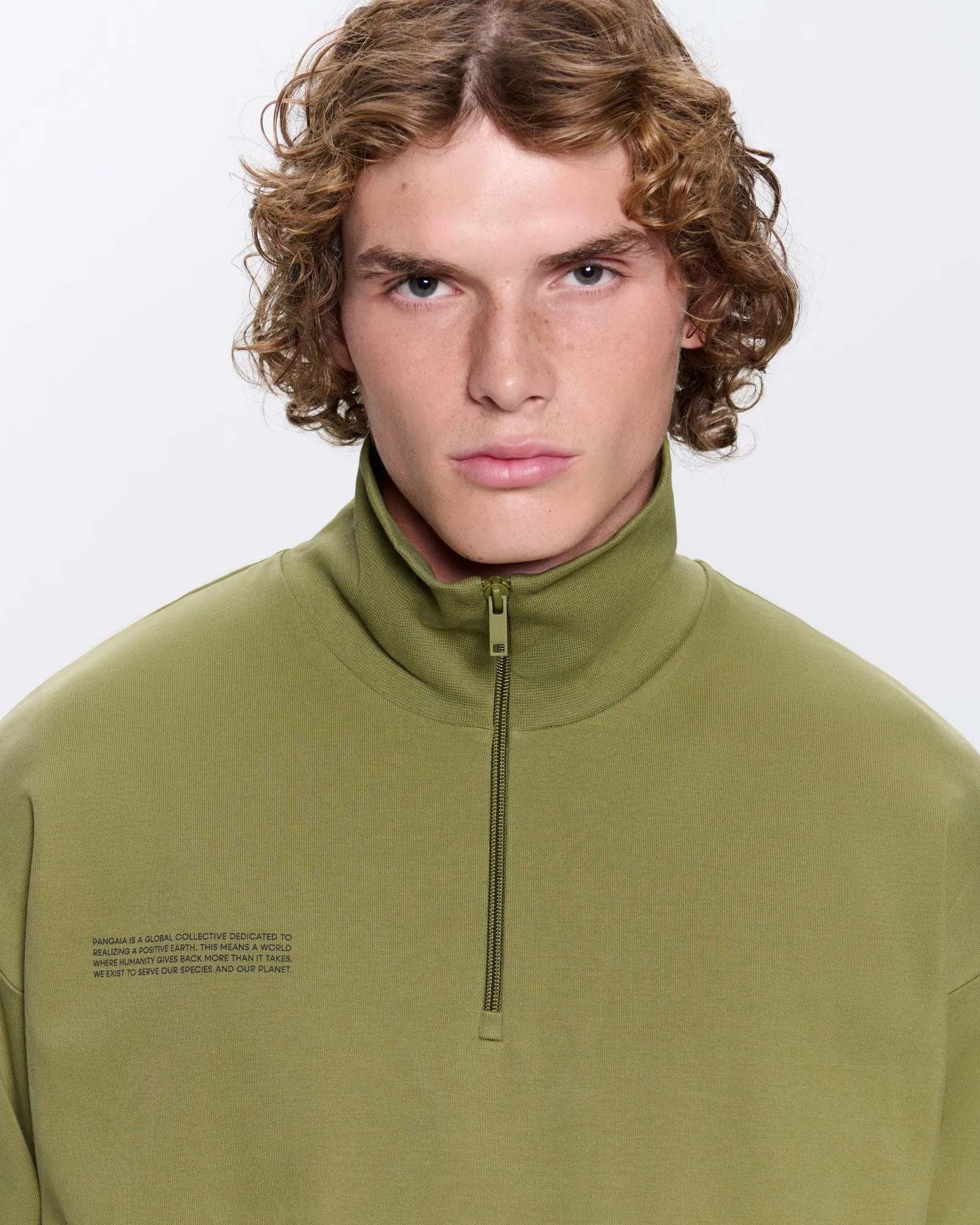 Mens DNA Double Jersey Half Zip Sweatshirt—highland green sold by Pangaia product image thumbnail 4