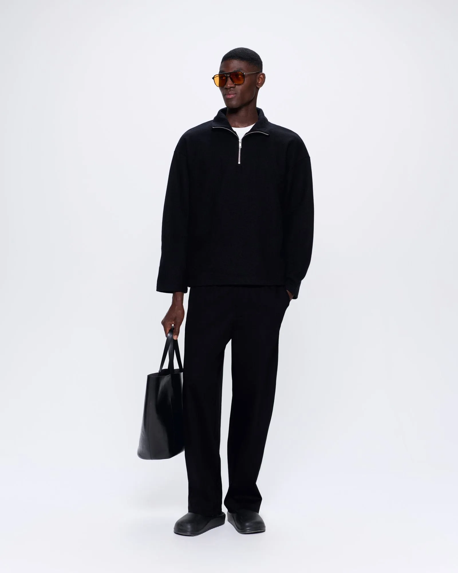 Men's Recycled Wool Jersey Half-Zip Sweater—black sold by Pangaia