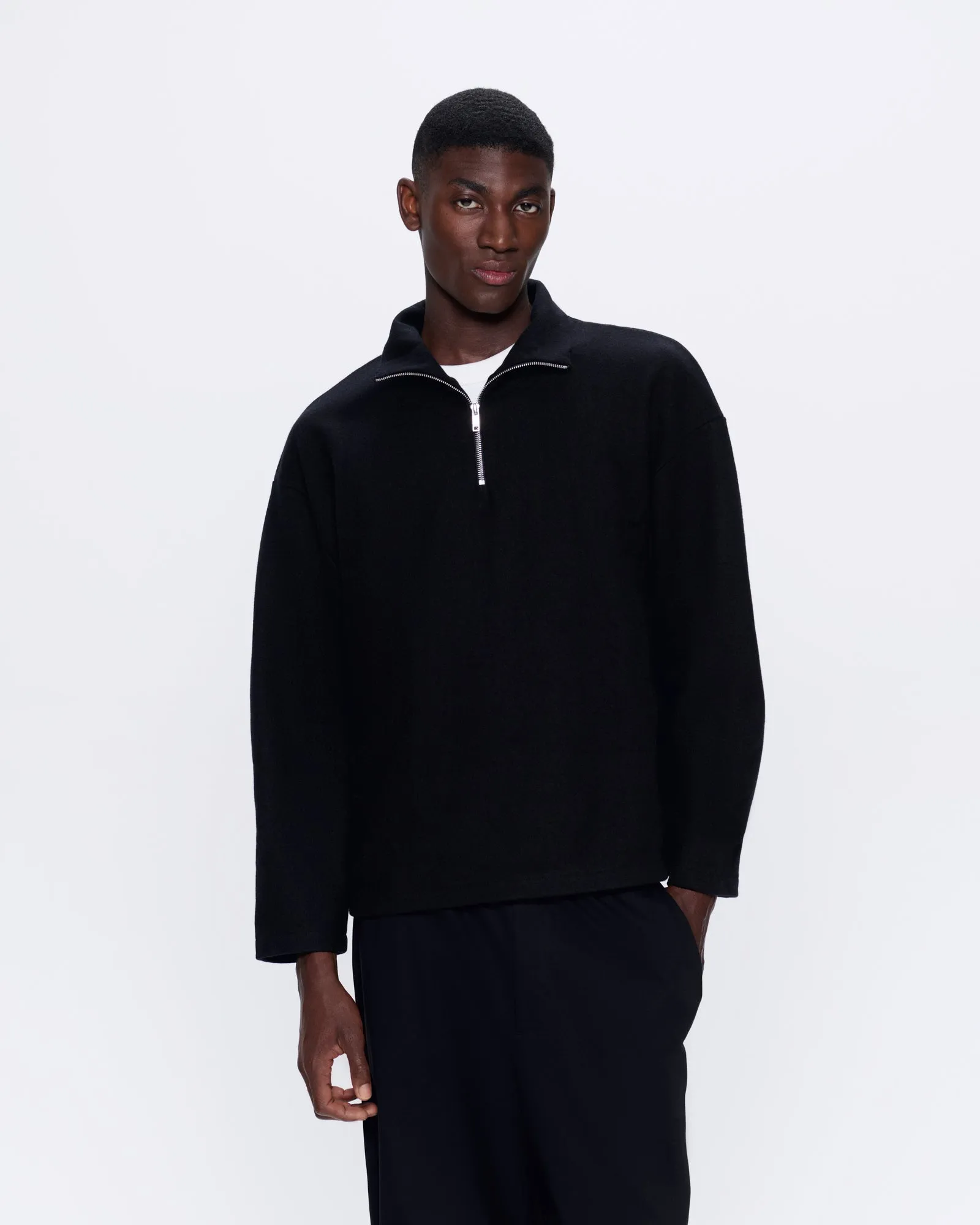 Men's Recycled Wool Jersey Half-Zip Sweater—black sold by Pangaia product image thumbnail 3