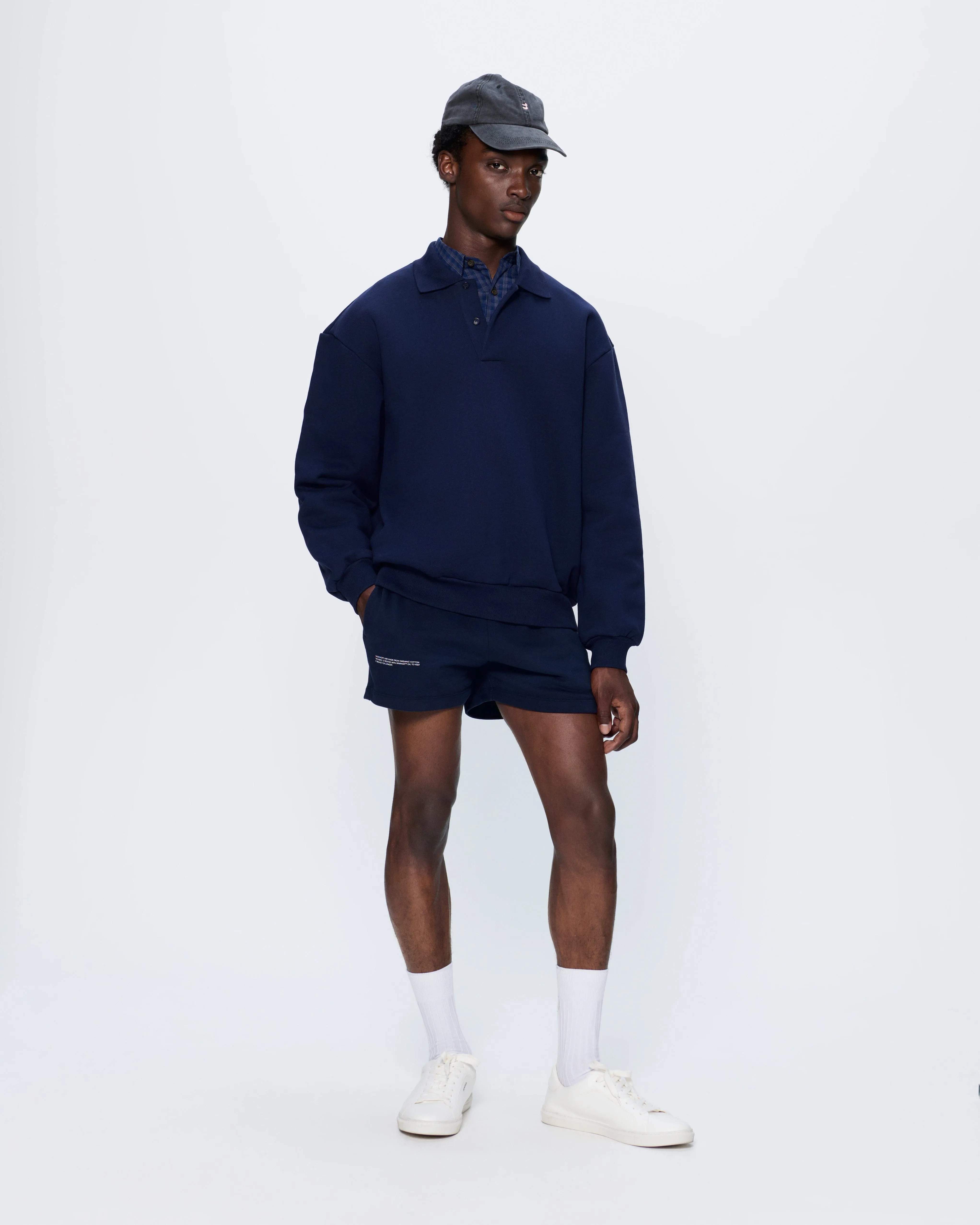 Mens DNA Heavyweight Polo Sweatshirt—navy sold by Pangaia