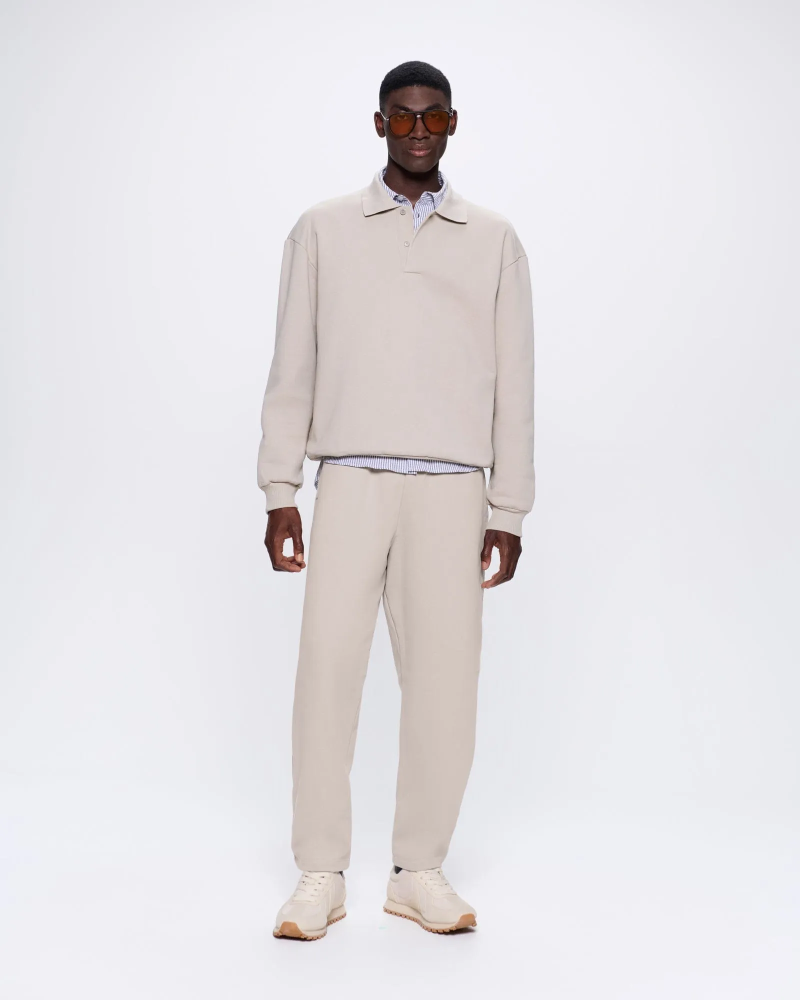 Mens DNA Heavyweight Polo Sweatshirt—stone sold by Pangaia