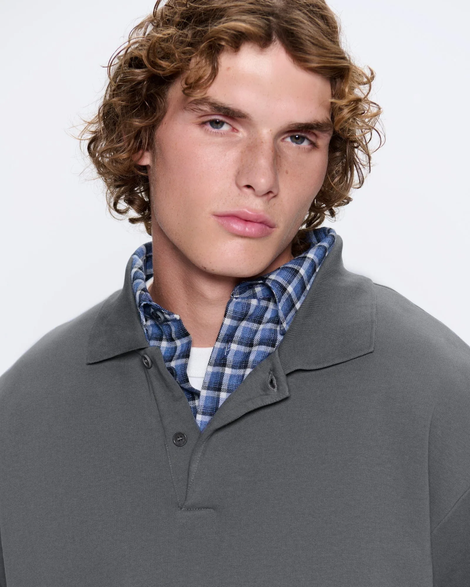 Mens DNA Heavyweight Polo Sweatshirt—atmosphere grey sold by Pangaia product image thumbnail 4