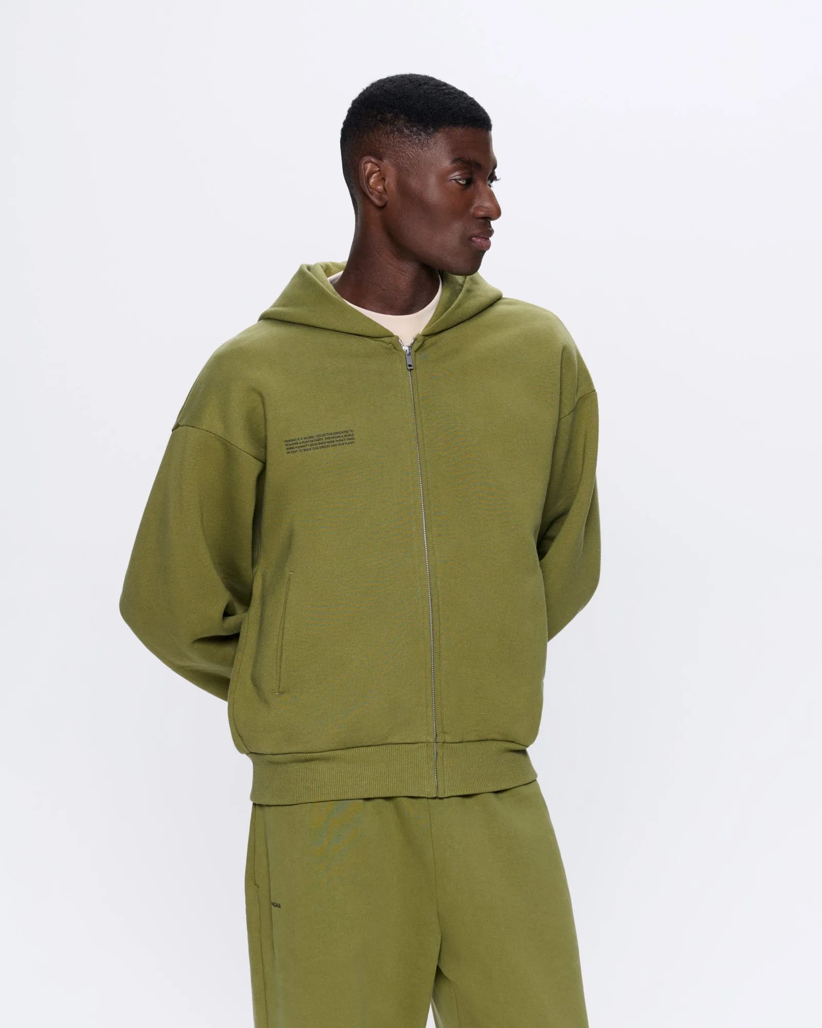 Mens DNA Heavyweight Zipped Hoodie—highland green sold by Pangaia