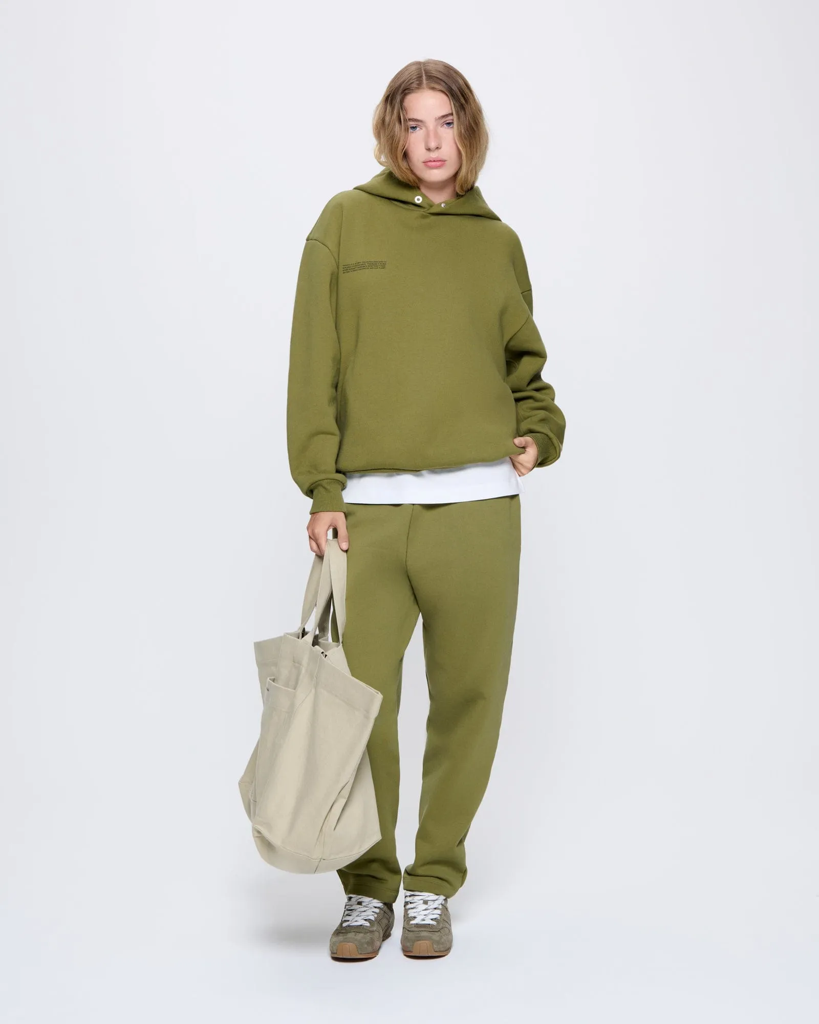 Womens Heavyweight Barrel-Leg Track Pants—highland green sold by Pangaia