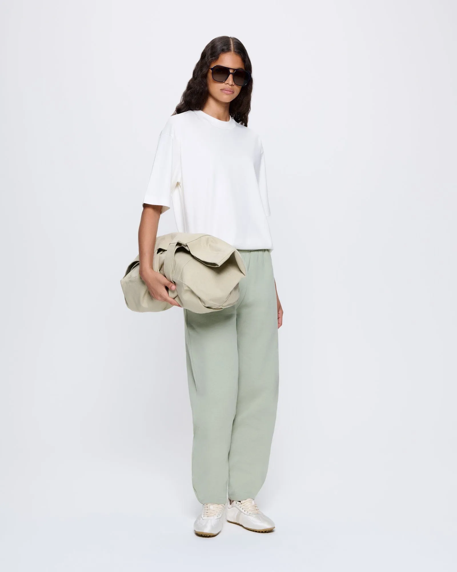 Womens DNA Barrel-Leg Track Pants—moss green sold by Pangaia