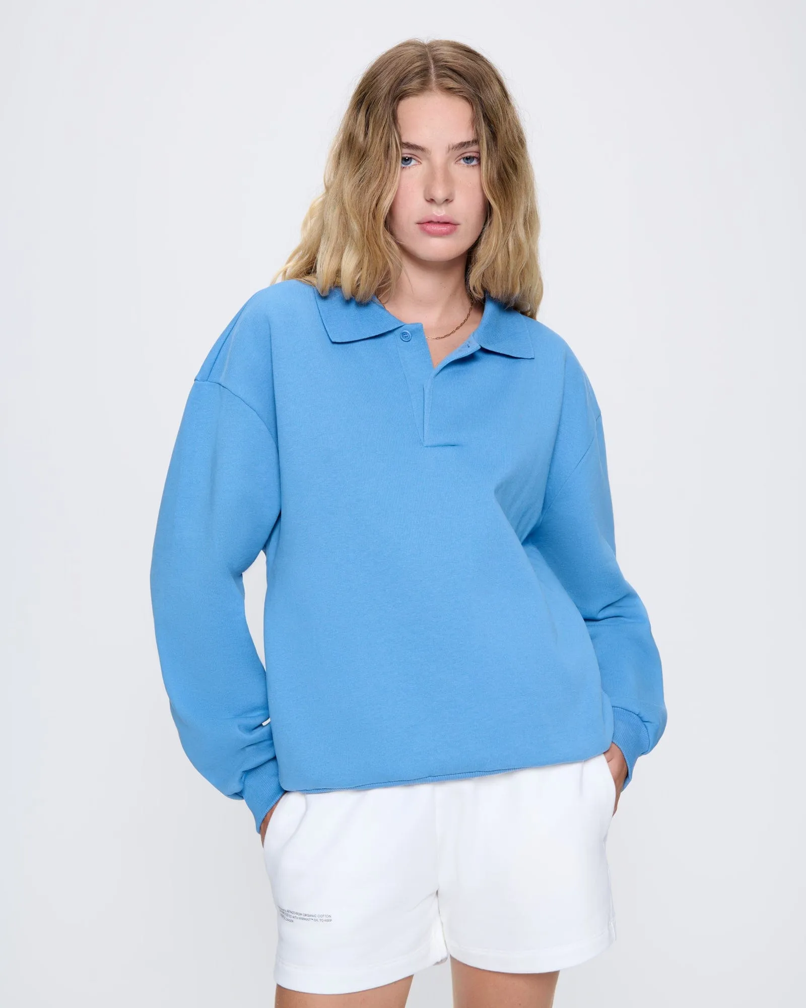 Womens DNA Heavyweight Polo Sweatshirt—summit blue sold by Pangaia