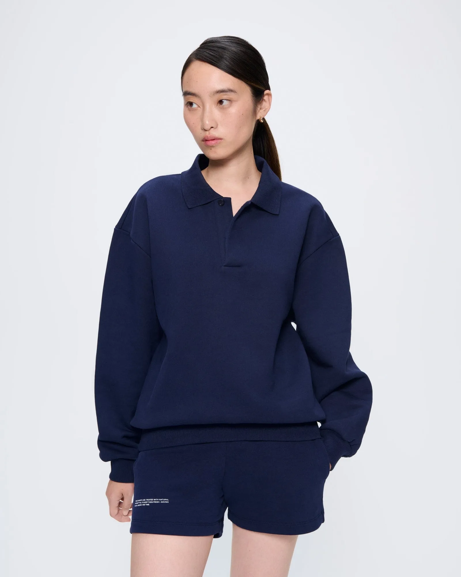 Womens DNA Heavyweight Polo Sweatshirt—navy sold by Pangaia