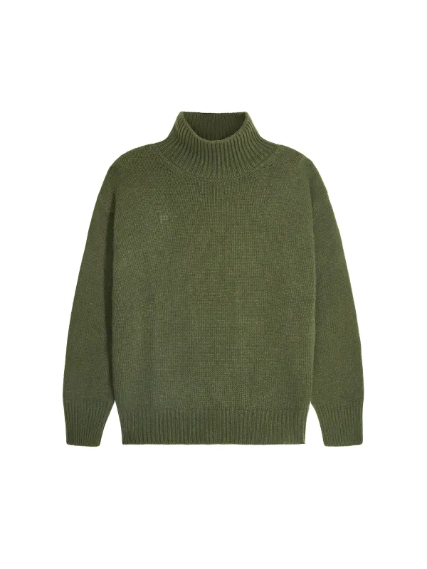 Men's Recycled Cashmere Turtleneck Sweater—rosemary green sold by Pangaia