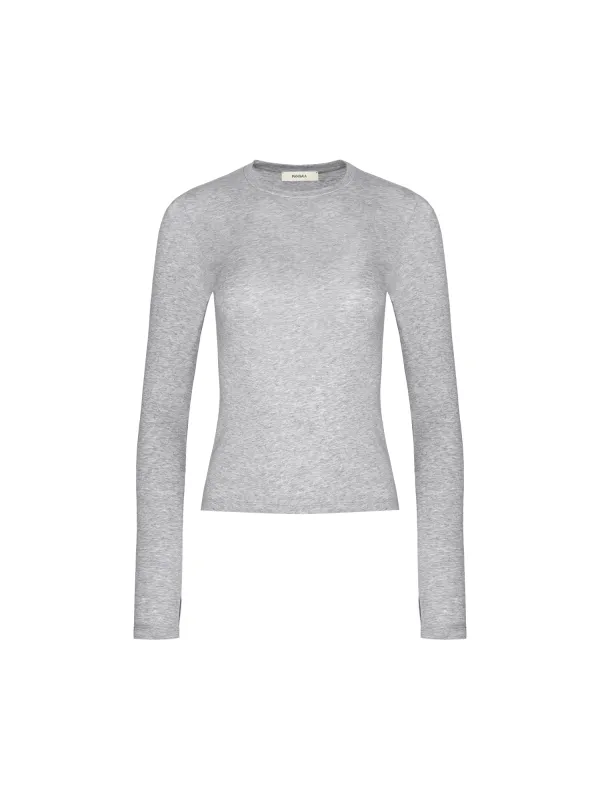 Women's 365 Cotton Stretch Long-Sleeved Top—grey-marl made by Pangaia