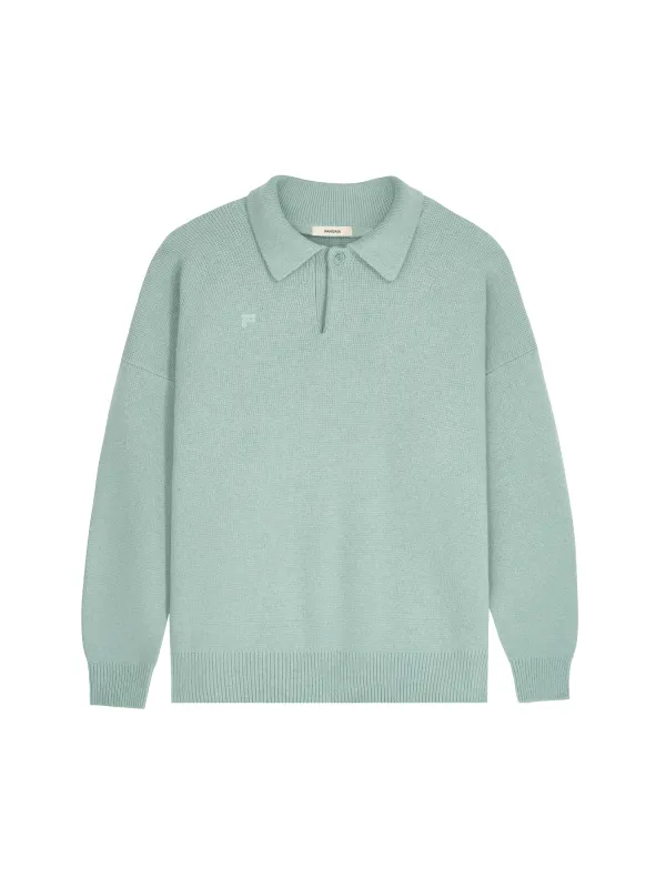 Mens Recycled Cashmere Polo Sweater—eucalyptus blue sold by Pangaia