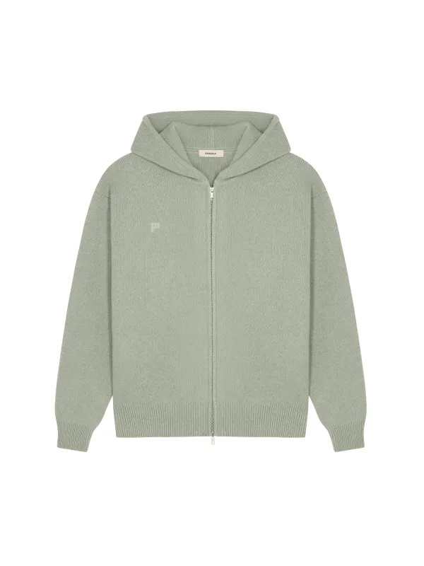Mens Recycled Cashmere Zipped Hoodie—moss green sold by Pangaia