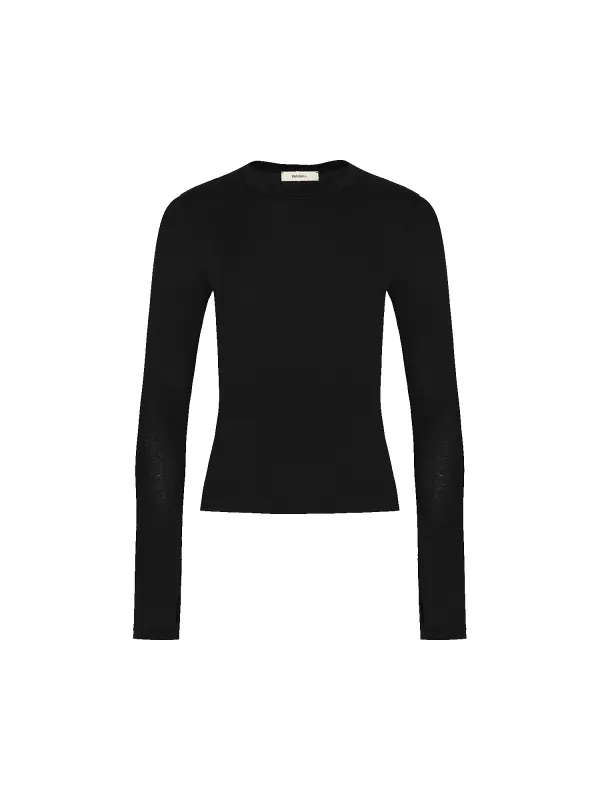 Women's 365 Cotton Stretch Long-Sleeved Top—black sold by Pangaia
