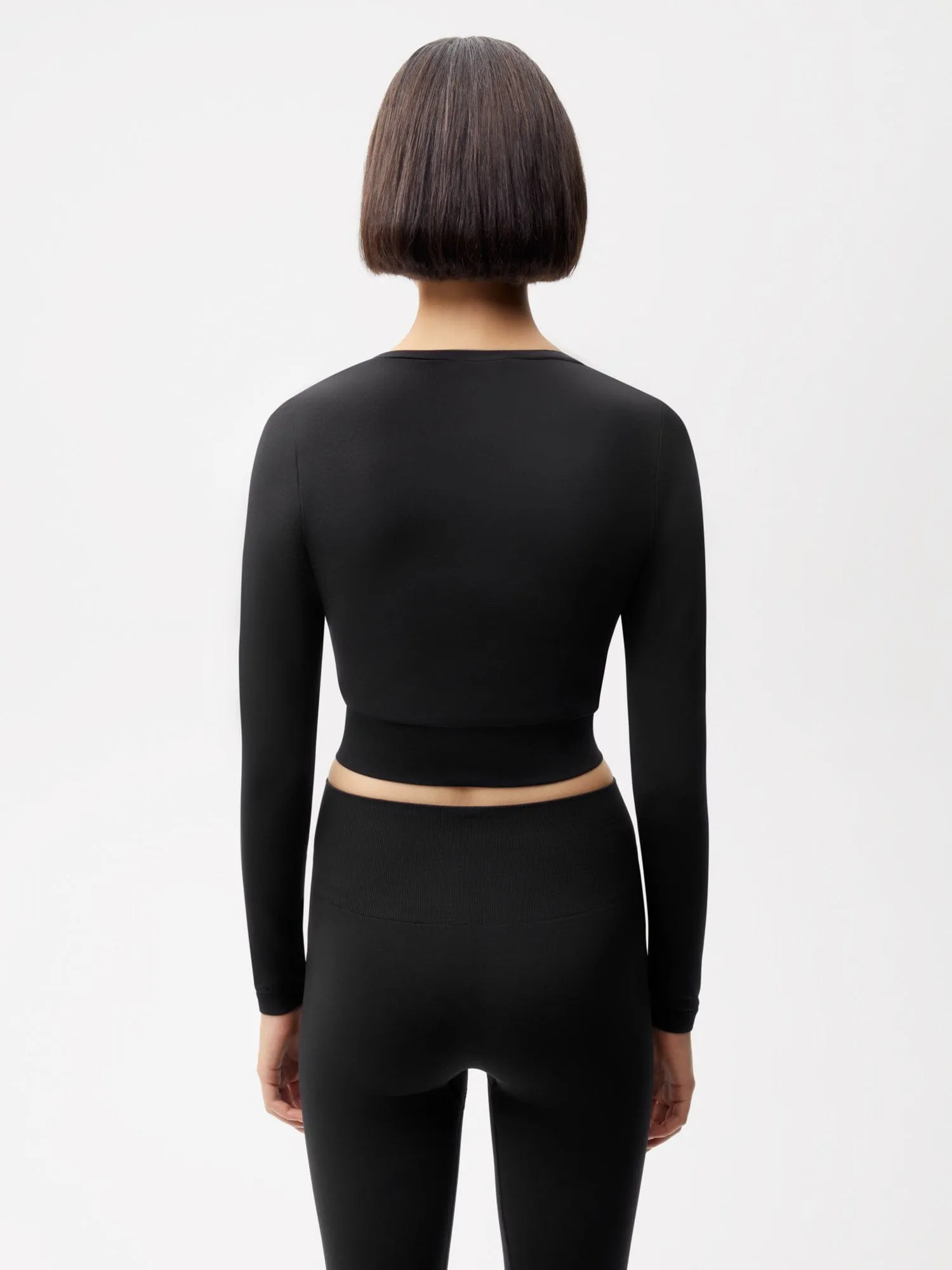 Archive Womens Plant-Stretch Long Sleeve Cropped Top—black sold by Pangaia product image thumbnail 3