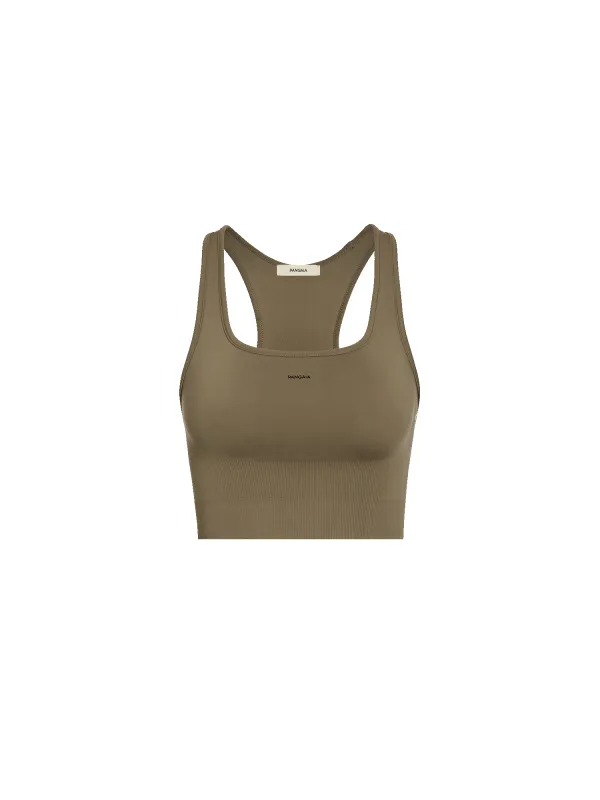 Womens Plant-Stretch Compressive Sports Bra—soil brown sold by Pangaia