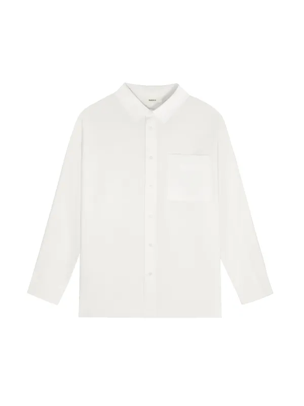 Womens Aloe Linen Collared Long Sleeve Shirt—off-white sold by Pangaia