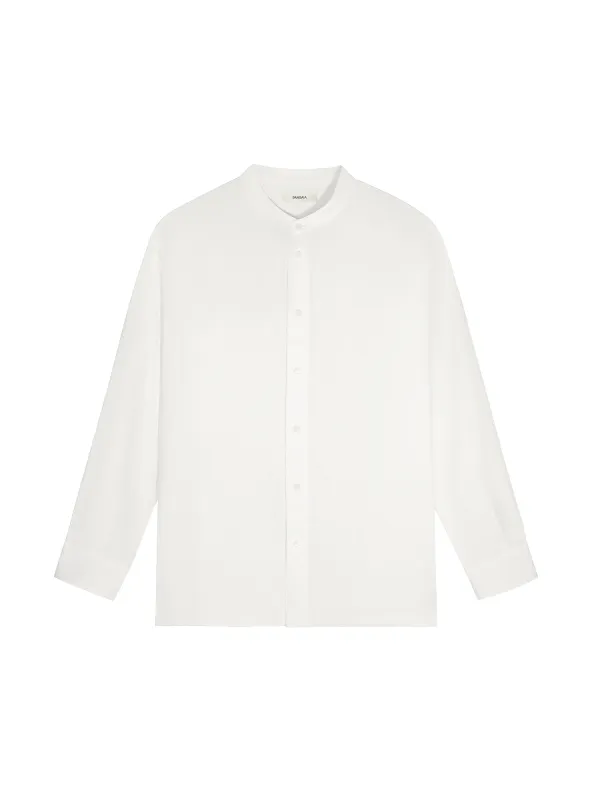 Archive Womens Aloe Linen Mandarin Collar Long Sleeve Shirt—off-white sold by Pangaia