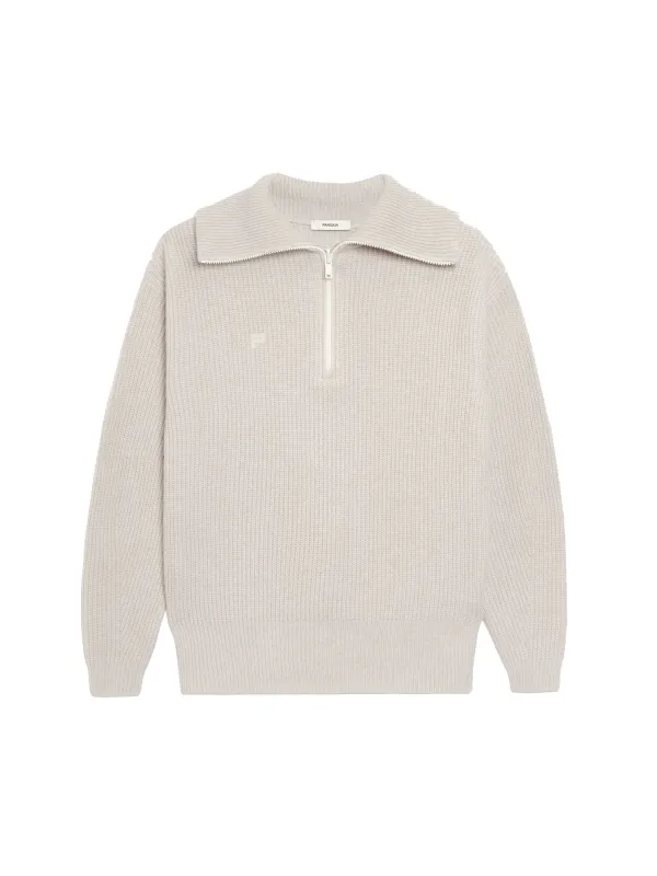 Archive Mens Recycled Cashmere Half Zip Sweater—oatmeal sold by Pangaia