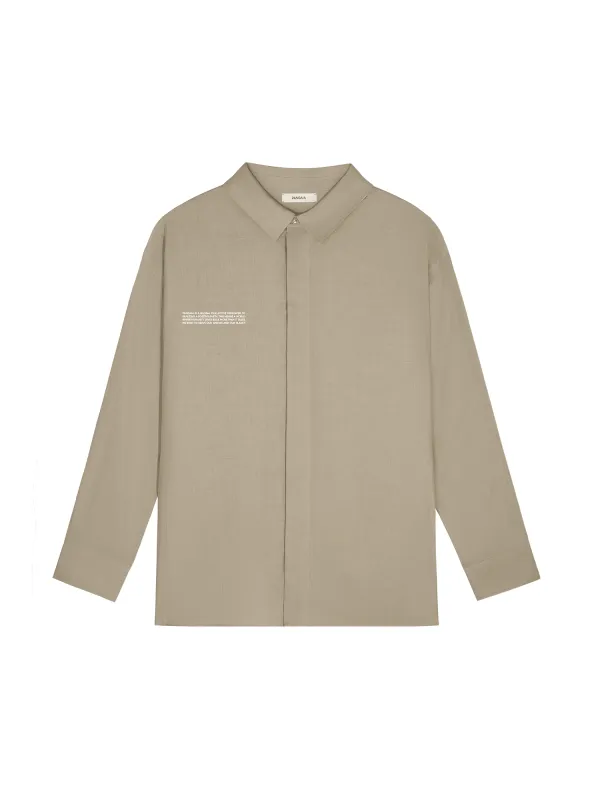 Mens DNA Linen Collared Long Sleeve Shirt—cliff beige sold by Pangaia