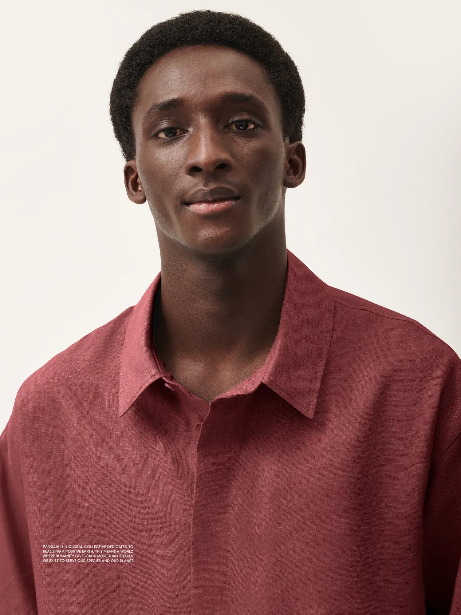 Mens DNA Linen Collared Long Sleeve Shirt—garnet red sold by Pangaia product image thumbnail 4