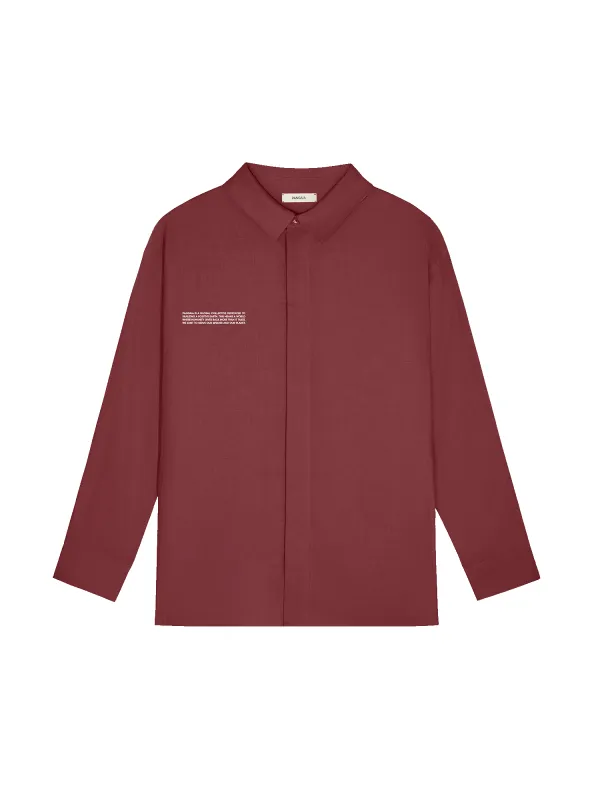 Mens DNA Linen Collared Long Sleeve Shirt—garnet red sold by Pangaia