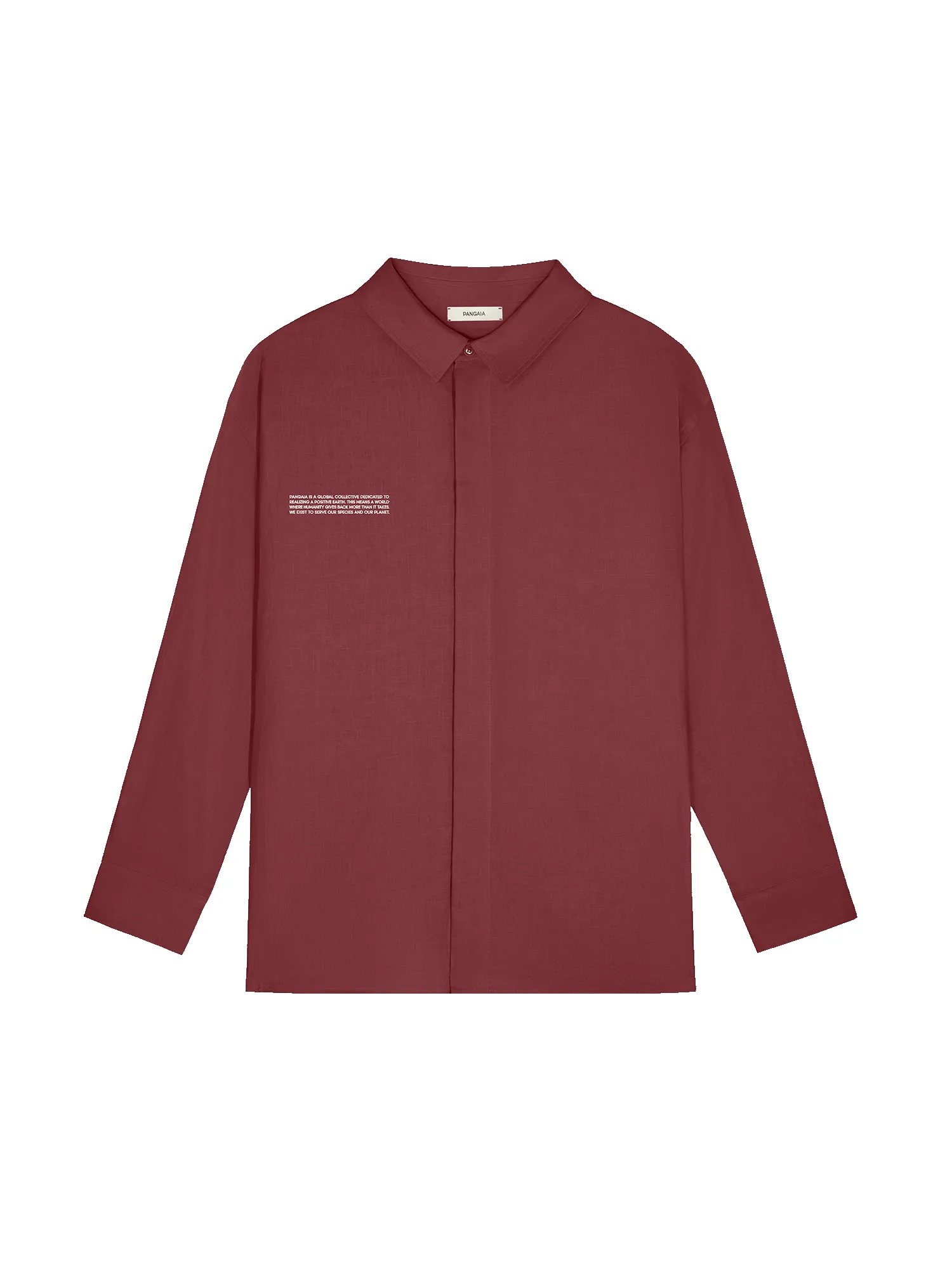 Mens DNA Linen Collared Long Sleeve Shirt—garnet red sold by Pangaia