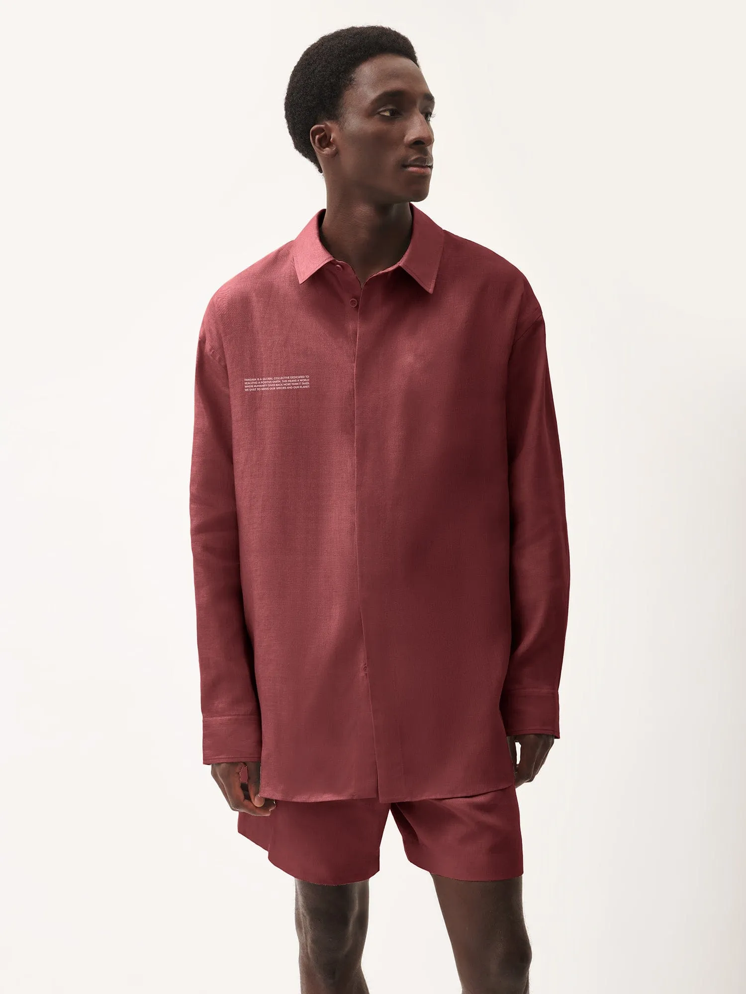 Mens DNA Linen Collared Long Sleeve Shirt—garnet red sold by Pangaia product image thumbnail 3