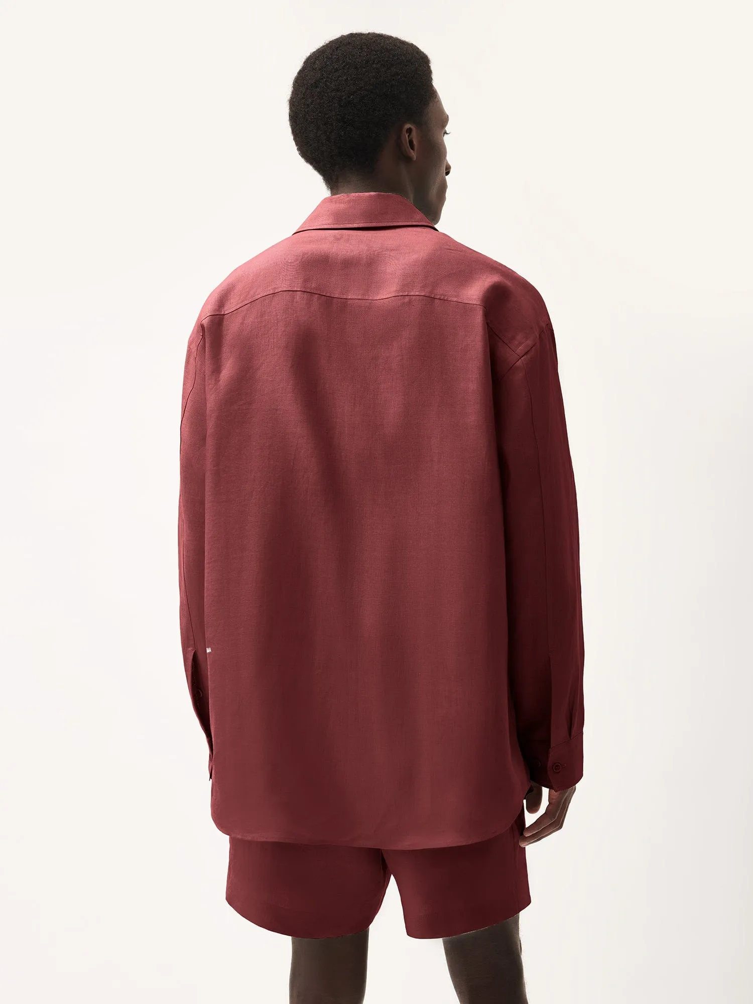 Mens DNA Linen Collared Long Sleeve Shirt—garnet red sold by Pangaia product image thumbnail 2