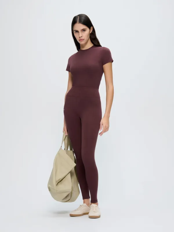 Womens Cotton-Stretch Leggings—Chestnut Maroon made by Pangaia