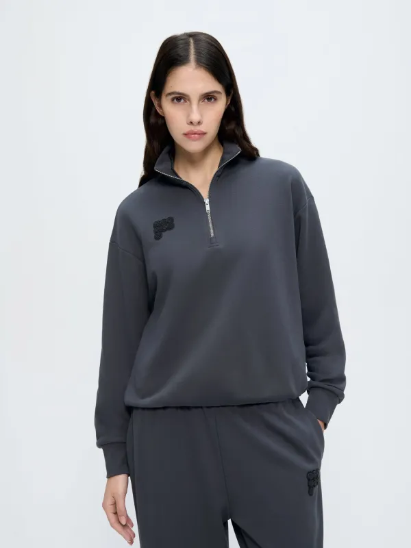 Womens Half Zip Sweatshirt—Smoked Black sold by Pangaia