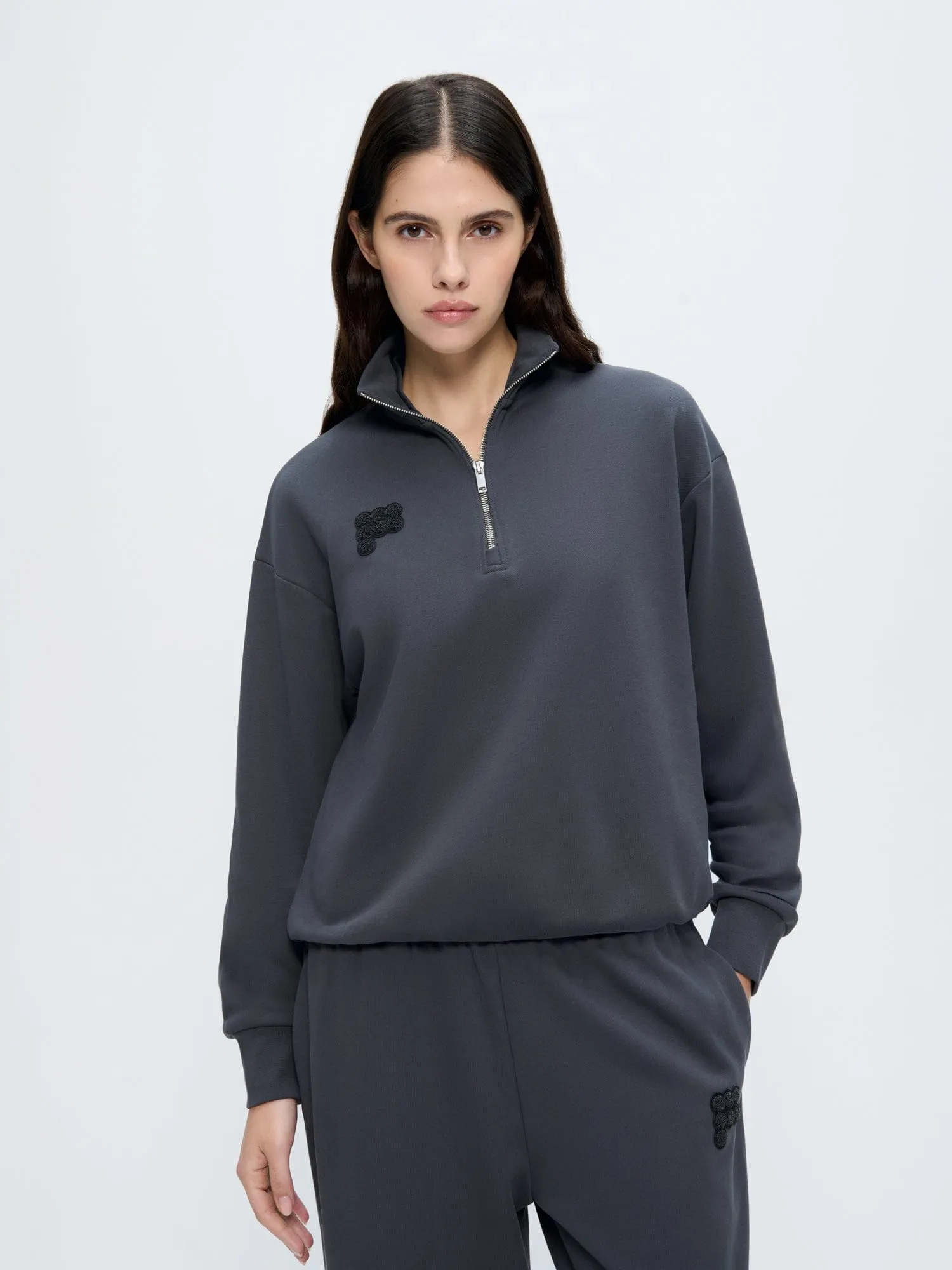 Womens Half Zip Sweatshirt—Smoked Black sold by Pangaia