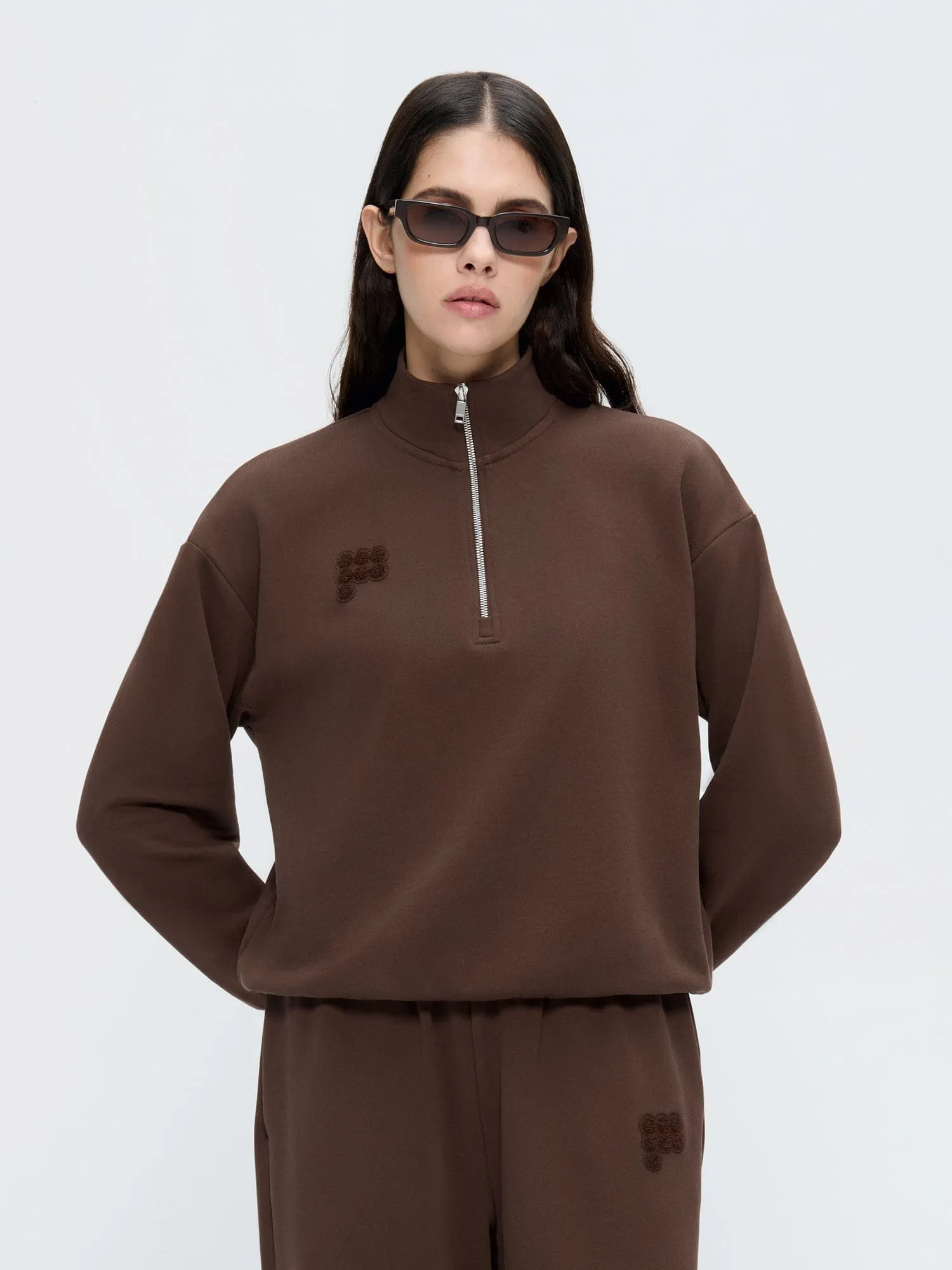 Womens Half Zip Sweatshirt—Mahogany Brown sold by Pangaia