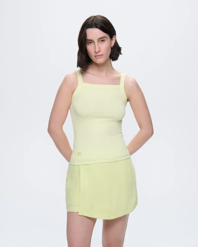 Womens Rib Square Neck Tank Top—Soft Lime made by Pangaia