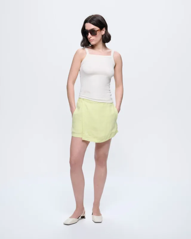 Womens Linen Wrap Shorts—Soft Lime made by Pangaia