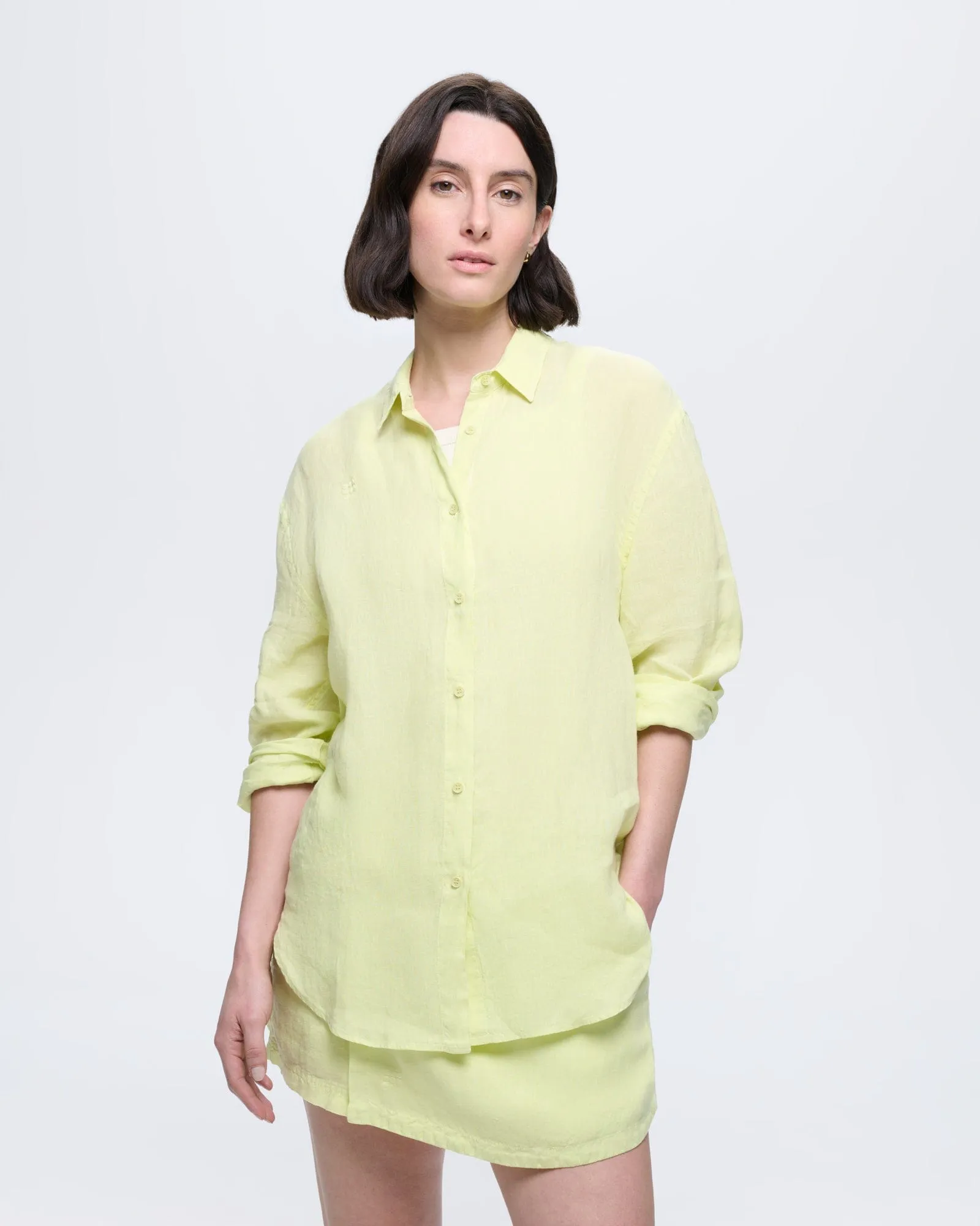 Womens Linen Overshirt—Soft Lime sold by Pangaia